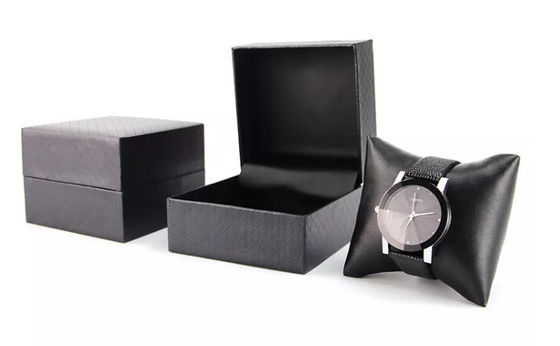 PU leather Custom Watch Box Packaging black Stripe Elegant