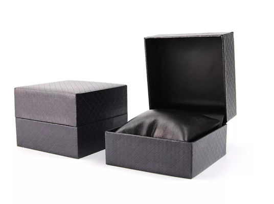 PU leather Custom Watch Box Packaging black Stripe Elegant