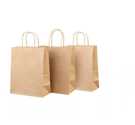 Varnishing Kraft Paper Handbag Recycled Brown Kraft Paper Bag SGS