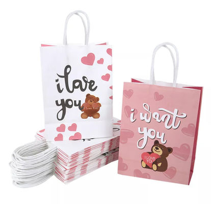 Valentines Kraft Paper Handbag CMYK Kraft White Paper Gift Bag Debossing