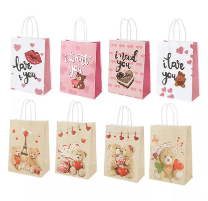 Valentines Kraft Paper Handbag CMYK Kraft White Paper Gift Bag Debossing
