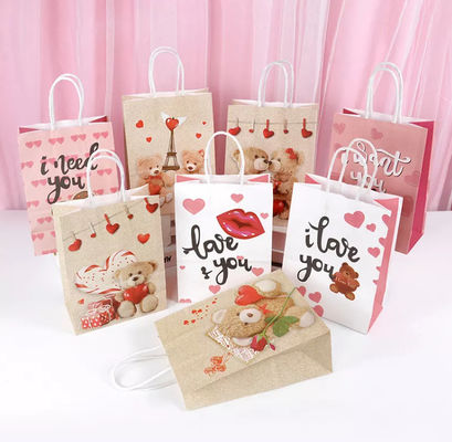 Valentines Kraft Paper Handbag CMYK Kraft White Paper Gift Bag Debossing