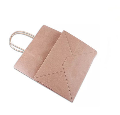 Handle Kraft Paper Handbag Durable Pantone Take Away Food Bag