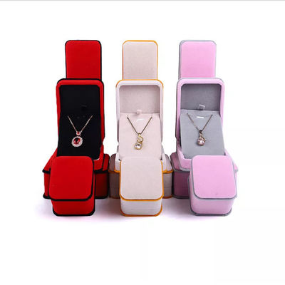 OEM Ring Necklace Packaging Box Pink Velvet Jewelry Box ISO9001