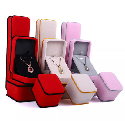 OEM Ring Necklace Packaging Box Pink Velvet Jewelry Box ISO9001