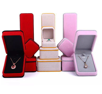 OEM Ring Necklace Packaging Box Pink Velvet Jewelry Box ISO9001