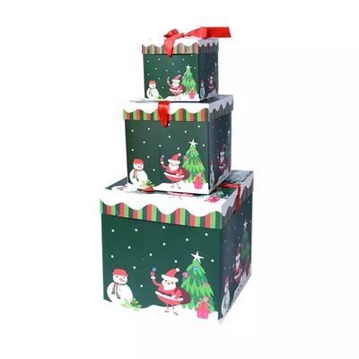 Lid And Base Christmas Cardboard Gift Boxes Christmas Decorations Box With Ribbon