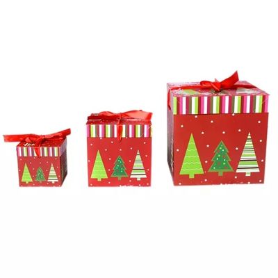 Lid And Base Christmas Cardboard Gift Boxes Christmas Decorations Box With Ribbon